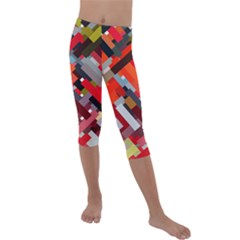 Maze Abstract Texture Rainbow Kids  Lightweight Velour Capri Leggings 