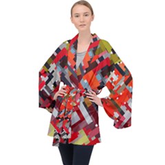 Maze Abstract Texture Rainbow Long Sleeve Velvet Kimono 