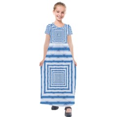 Metallic Blue Shiny Reflective Kids  Short Sleeve Maxi Dress by Dutashop