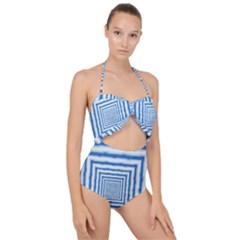 Metallic Blue Shiny Reflective Scallop Top Cut Out Swimsuit by Dutashop