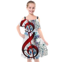 Music Treble Clef Sound Kids  Cut Out Shoulders Chiffon Dress