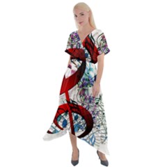 Music Treble Clef Sound Cross Front Sharkbite Hem Maxi Dress