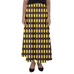 Yellow Pattern Green Flared Maxi Skirt by Dutashop