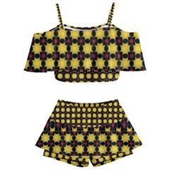 Yellow Pattern Green Kids  Off Shoulder Skirt Bikini by Dutashop