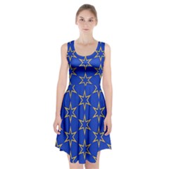 Star Pattern Blue Gold Racerback Midi Dress