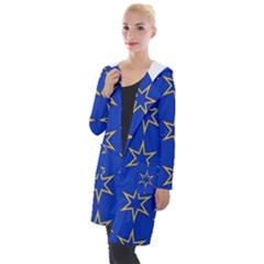 Star Pattern Blue Gold Hooded Pocket Cardigan