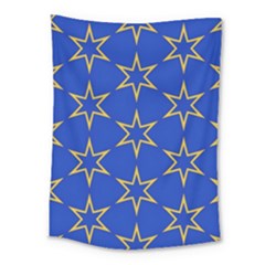 Star Pattern Blue Gold Medium Tapestry by Dutashop