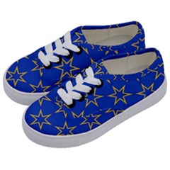 Star Pattern Blue Gold Kids  Classic Low Top Sneakers by Dutashop