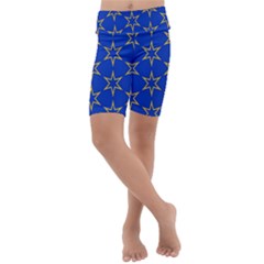 Star Pattern Blue Gold Kids  Lightweight Velour Cropped Yoga Leggings
