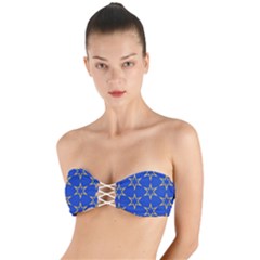 Star Pattern Blue Gold Twist Bandeau Bikini Top by Dutashop