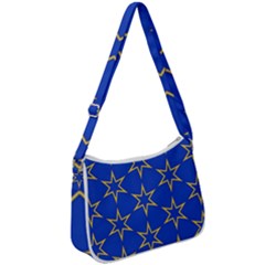 Star Pattern Blue Gold Zip Up Shoulder Bag by Dutashop