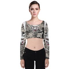 Samurai Oni Mask Velvet Long Sleeve Crop Top by Saga96