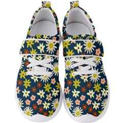 Floral Abstract Vector Seamless Pattern With Chamomile And Alpine Flowers In Minimalistic Style  Hand-drawn Botanical Repeated Background   Men s Velcro Strap Shoes