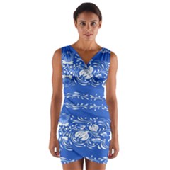 Blue Flowers Wrap Front Bodycon Dress by Eskimos