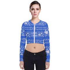 Blue Flowers Long Sleeve Zip Up Bomber Jacket by Eskimos