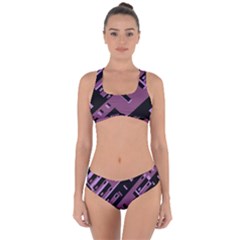 Dark Geometric Shapes Print Pattern Criss Cross Bikini Set by dflcprintsclothing