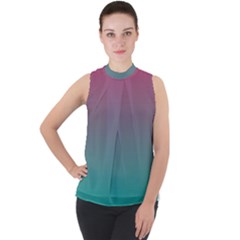 Teal Sangria Mock Neck Chiffon Sleeveless Top