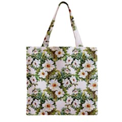 White Flowers Zipper Grocery Tote Bag by goljakoff