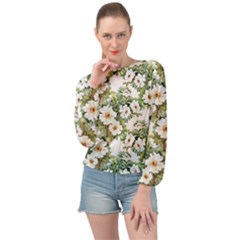 White Flowers Banded Bottom Chiffon Top