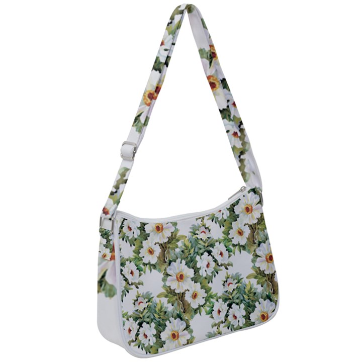 White flowers Zip Up Shoulder Bag