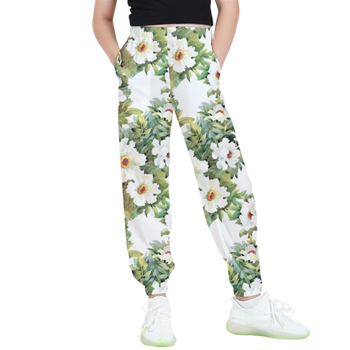 White flowers Kids  Elastic Waist Pants