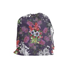 Purple Flowers Drawstring Pouch (large) by goljakoff