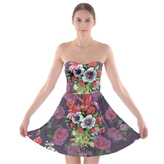 Purple Flowers Strapless Bra Top Dress by goljakoff