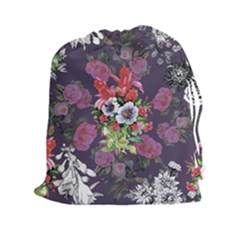 Purple Flowers Drawstring Pouch (2xl) by goljakoff