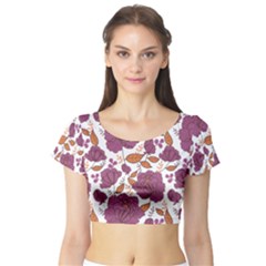 Pink Flowers Short Sleeve Crop Top