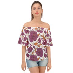 Pink Flowers Off Shoulder Short Sleeve Top by goljakoff