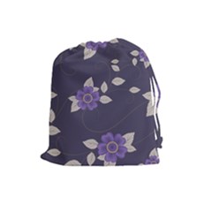 Purple Flowers Drawstring Pouch (large) by goljakoff