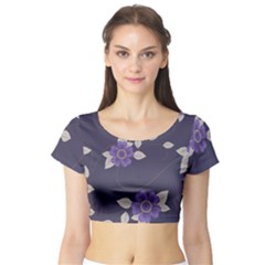 Purple Flowers Short Sleeve Crop Top by goljakoff