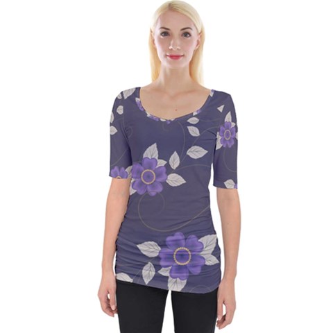 Purple Flowers Wide Neckline Tee by goljakoff