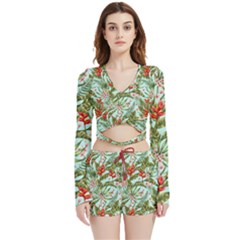 Spring Flora Velvet Wrap Crop Top And Shorts Set by goljakoff
