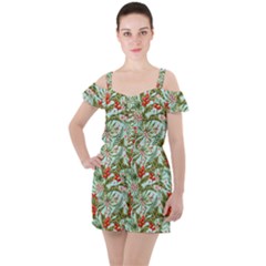 Spring Flora Ruffle Cut Out Chiffon Playsuit by goljakoff