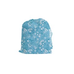 Blue White Flowers Drawstring Pouch (small) by Eskimos