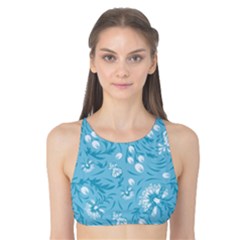 Blue White Flowers Tank Bikini Top by Eskimos