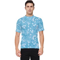 Blue White Flowers Men s Short Sleeve Rash Guard by Eskimos