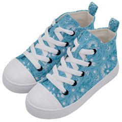 Blue White Flowers Kids  Mid-top Canvas Sneakers by Eskimos