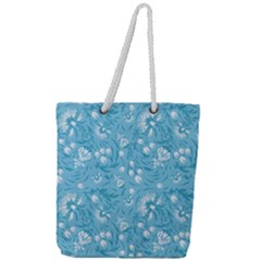 Blue White Flowers Full Print Rope Handle Tote (large) by Eskimos