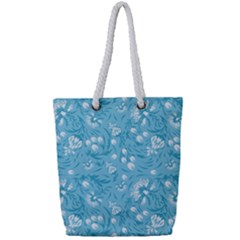 Blue White Flowers Full Print Rope Handle Tote (small) by Eskimos