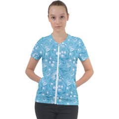 Blue White Flowers Short Sleeve Zip Up Jacket by Eskimos