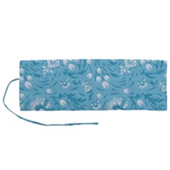 Blue White Flowers Roll Up Canvas Pencil Holder (m) by Eskimos