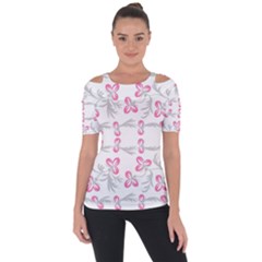 Pink Folk Flowers Shoulder Cut Out Short Sleeve Top by Eskimos