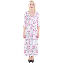 Pink Folk Flowers Quarter Sleeve Wrap Maxi Dress by Eskimos