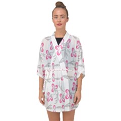 Pink Folk Flowers Half Sleeve Chiffon Kimono by Eskimos