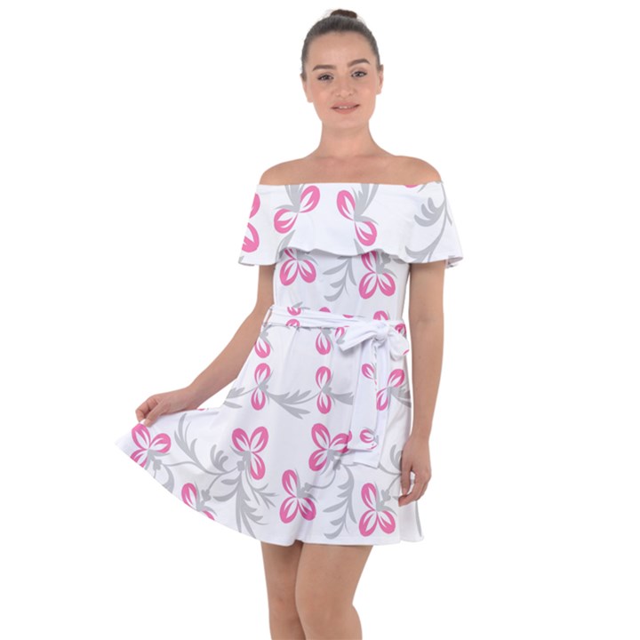 Pink folk flowers Off Shoulder Velour Dress