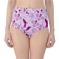 Dark Pink Flowers Classic High-waist Bikini Bottoms by Eskimos
