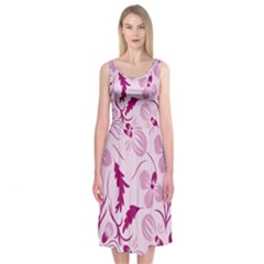 Dark Pink Flowers Midi Sleeveless Dress by Eskimos