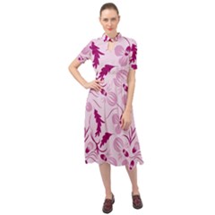 Dark Pink Flowers Keyhole Neckline Chiffon Dress by Eskimos